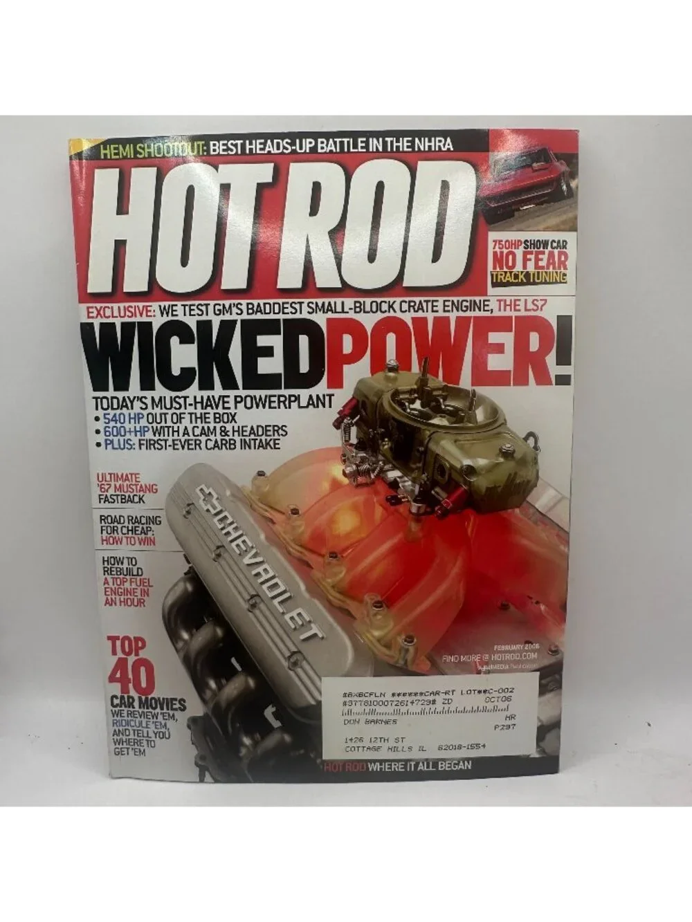 Hot Rod Magazine February 2006 Wicked Power Chevrolet LS7 Crate Small-Block NHRA